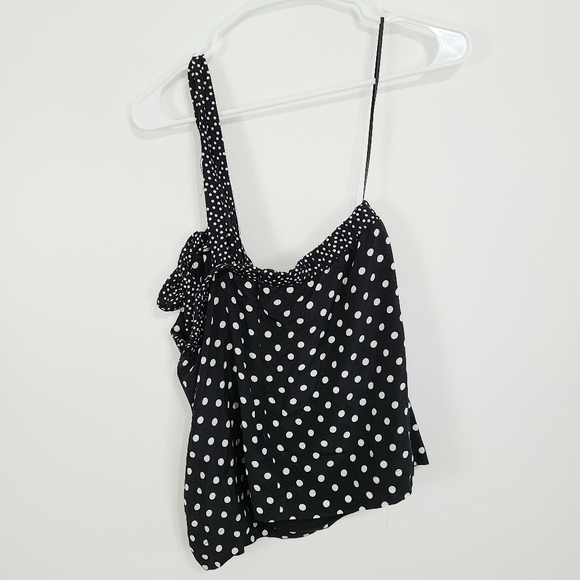 J. Crew | NWT Polka Dot One Shoulder Blouse Black White Size 12 - Picture 2 of 6